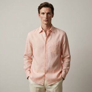Europann Europann Saint-Tropez‎ Peach 100% Linen Button Down Shirt Size 4  XL